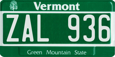 VT license plate ZAL936