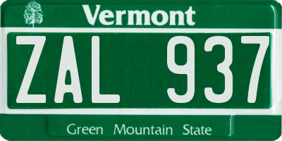 VT license plate ZAL937