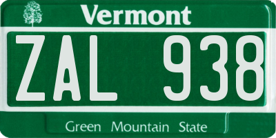 VT license plate ZAL938