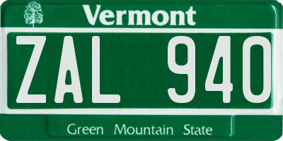 VT license plate ZAL940