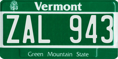 VT license plate ZAL943