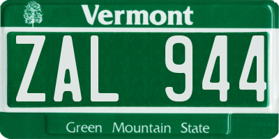 VT license plate ZAL944