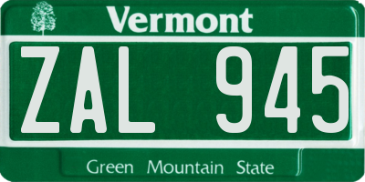 VT license plate ZAL945
