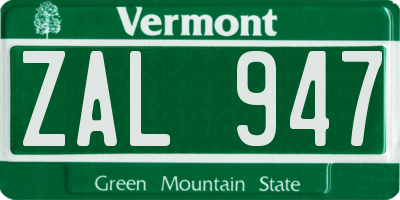 VT license plate ZAL947