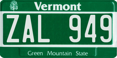 VT license plate ZAL949