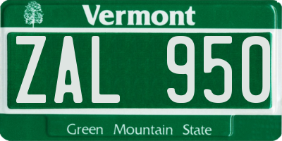 VT license plate ZAL950