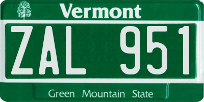 VT license plate ZAL951