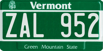 VT license plate ZAL952