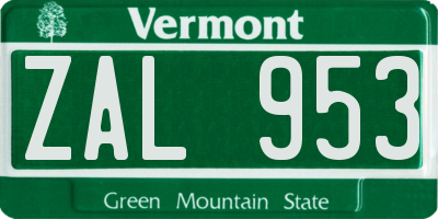 VT license plate ZAL953