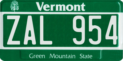 VT license plate ZAL954