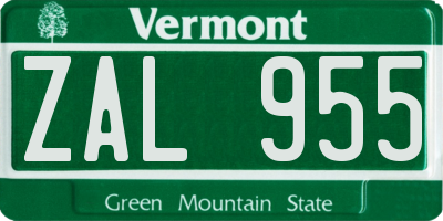 VT license plate ZAL955