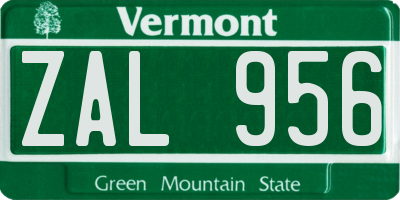 VT license plate ZAL956