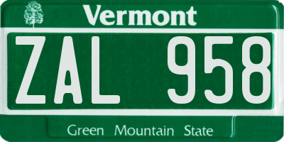 VT license plate ZAL958