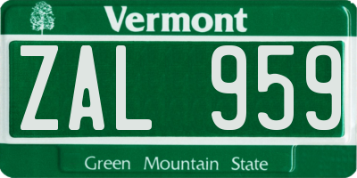 VT license plate ZAL959
