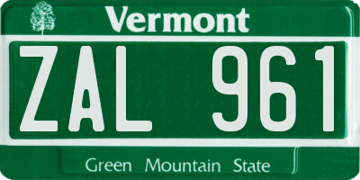 VT license plate ZAL961