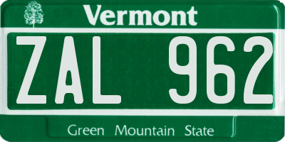 VT license plate ZAL962