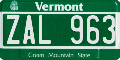 VT license plate ZAL963