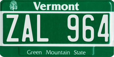 VT license plate ZAL964