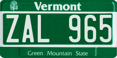 VT license plate ZAL965