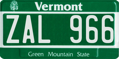 VT license plate ZAL966