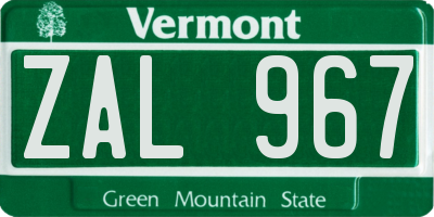 VT license plate ZAL967
