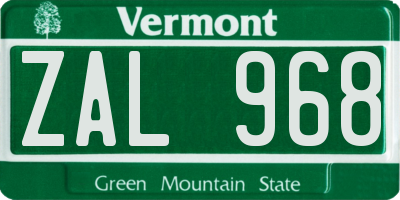 VT license plate ZAL968