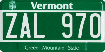 VT license plate ZAL970