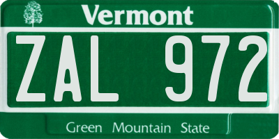 VT license plate ZAL972