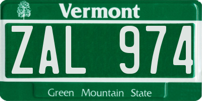 VT license plate ZAL974