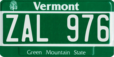 VT license plate ZAL976
