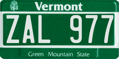 VT license plate ZAL977