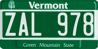 VT license plate ZAL978