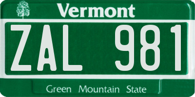 VT license plate ZAL981