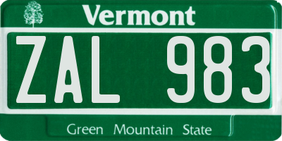 VT license plate ZAL983