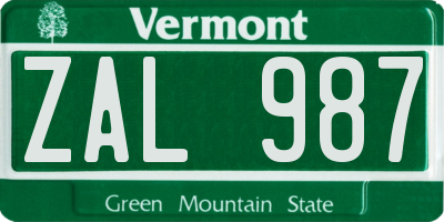 VT license plate ZAL987