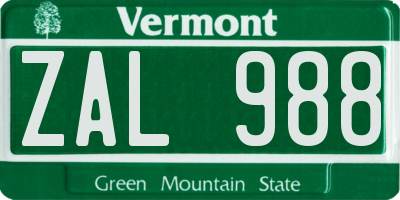 VT license plate ZAL988