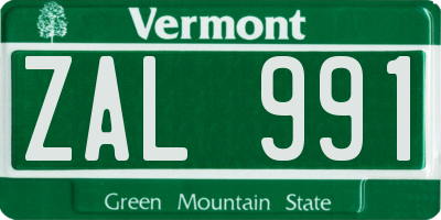 VT license plate ZAL991