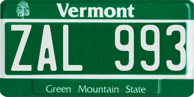 VT license plate ZAL993