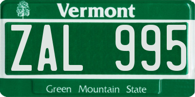VT license plate ZAL995