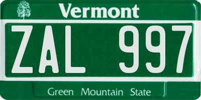 VT license plate ZAL997