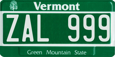 VT license plate ZAL999