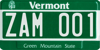 VT license plate ZAM001