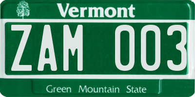 VT license plate ZAM003