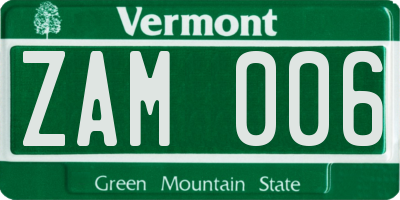 VT license plate ZAM006