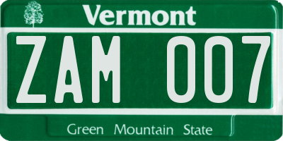 VT license plate ZAM007