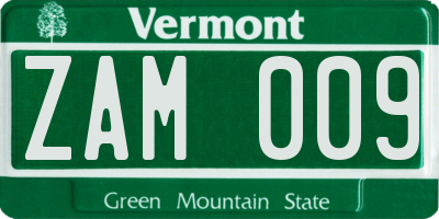 VT license plate ZAM009