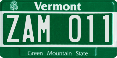 VT license plate ZAM011