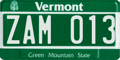 VT license plate ZAM013