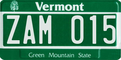VT license plate ZAM015
