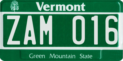 VT license plate ZAM016